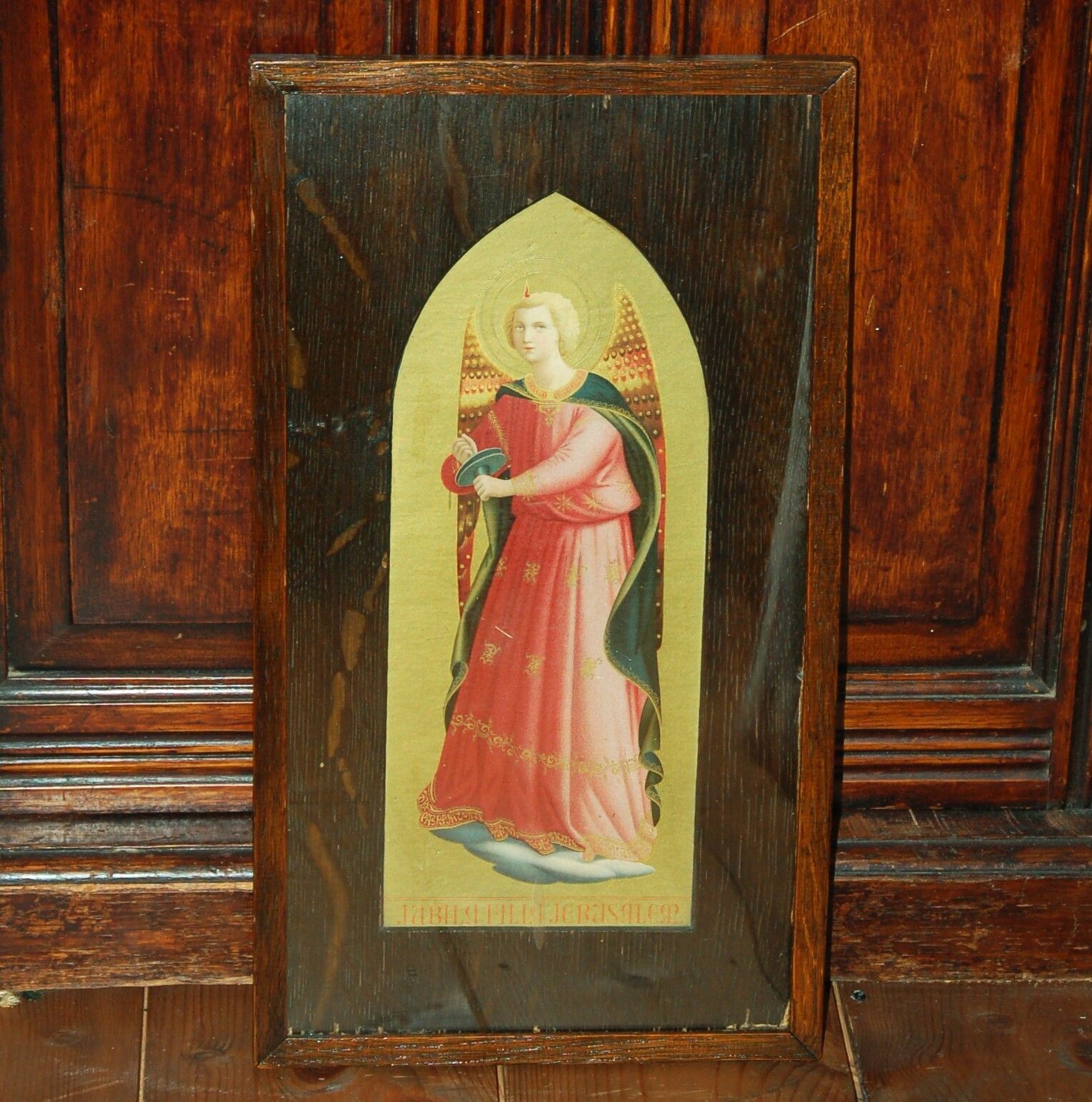 An Antique Fra Angelico Medieval  Angel Icon Print, Framed & Mounted