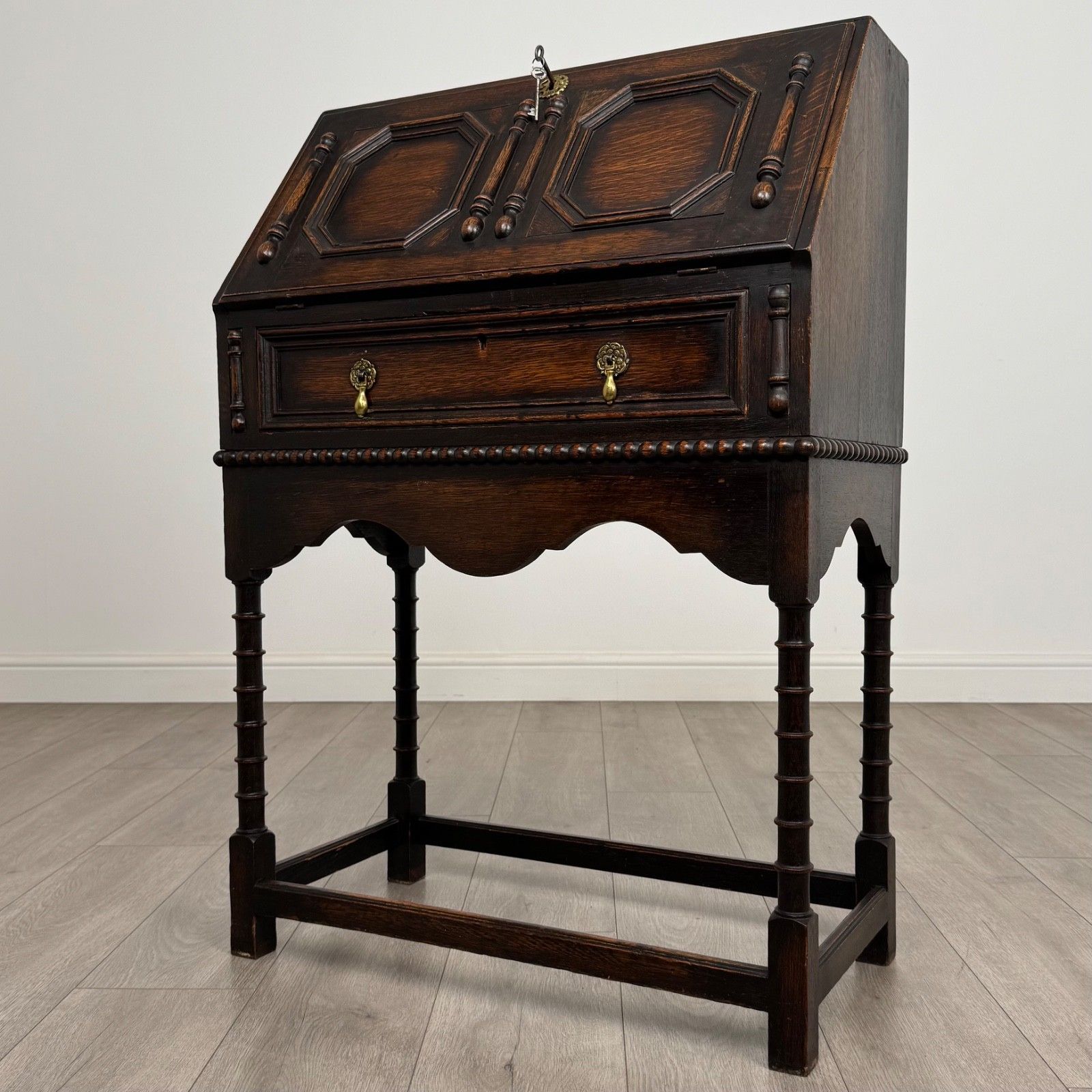 Antique 20th Century Jacobean Style Bureau In Oak photo for sale