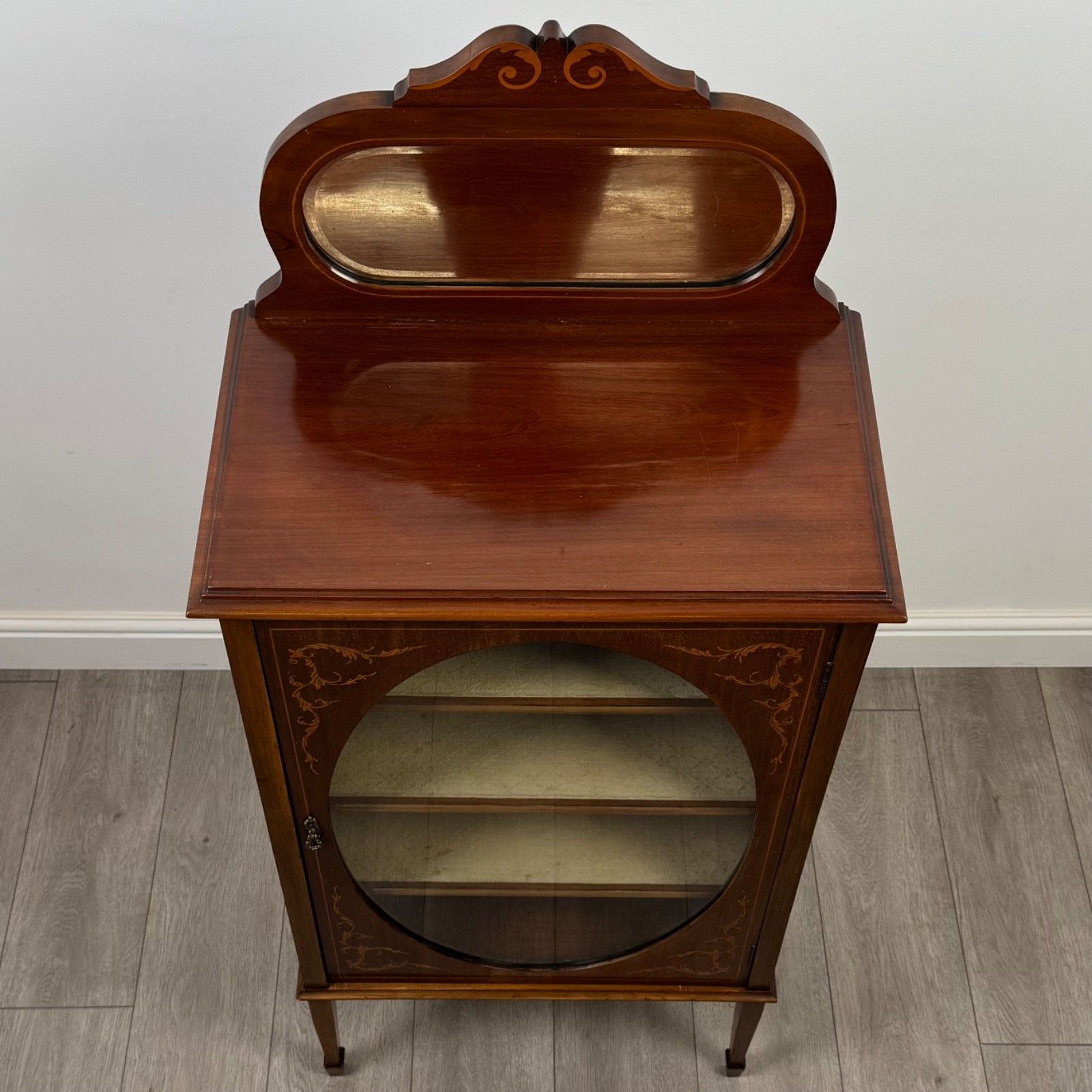 photo for sale Antique 20th Century Inlaid Display Cabinet In Mahogany