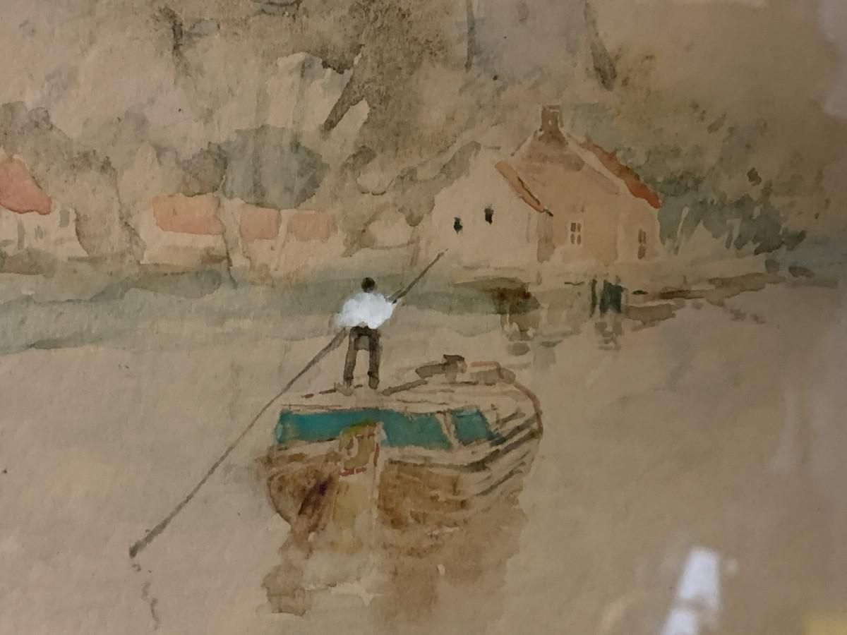 Henri Stacquet, Holland Landscape, Watercolor, 1880s