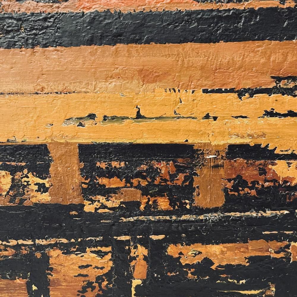Serge Detriaux, Abstract Orange And Black Composition, Oil On Panel, 1998 photo for sale