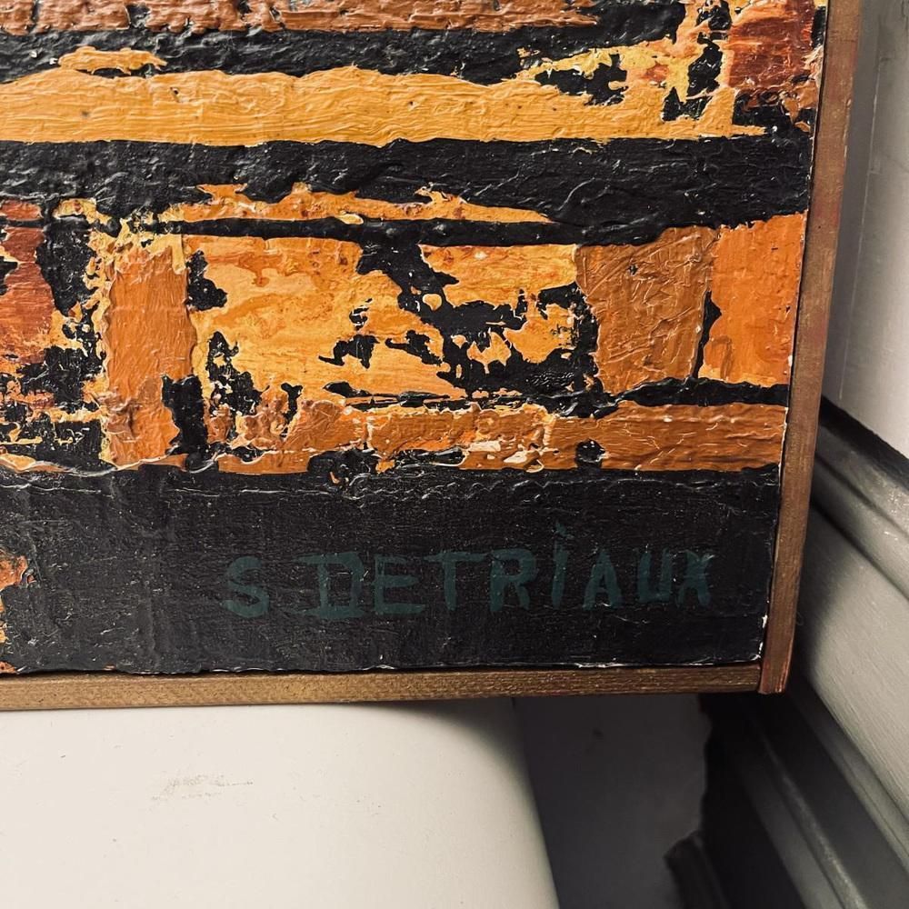 Serge Detriaux, Abstract Orange And Black Composition, Oil On Panel, 1998 photo vintage