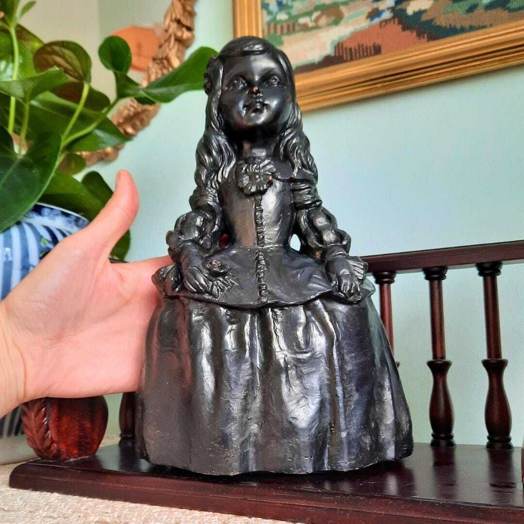 Urregui Cold Painted Terracotta Sculpture Of Princess Margarita From Painting Las Meninas De Velazquez.