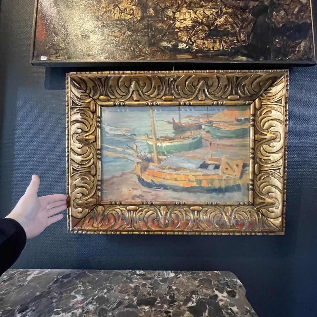 Jules Van De Leene, Stranded Boats, Gouache, Jaren 1920 photo furniture
