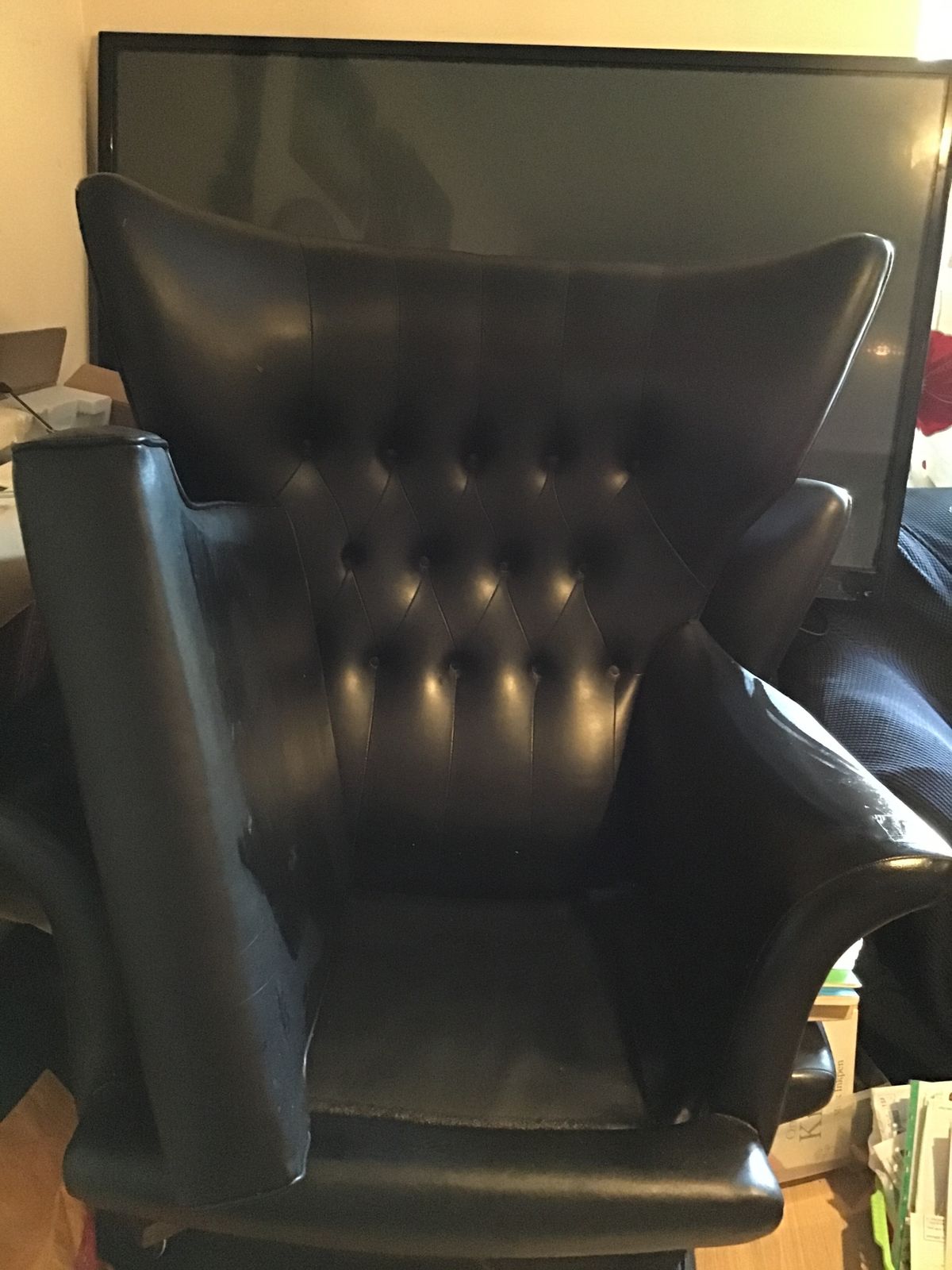 4 Big Black Leather Swivel Semi Recliner Armchairs Plus One Black Removal Footrest photo Furniture