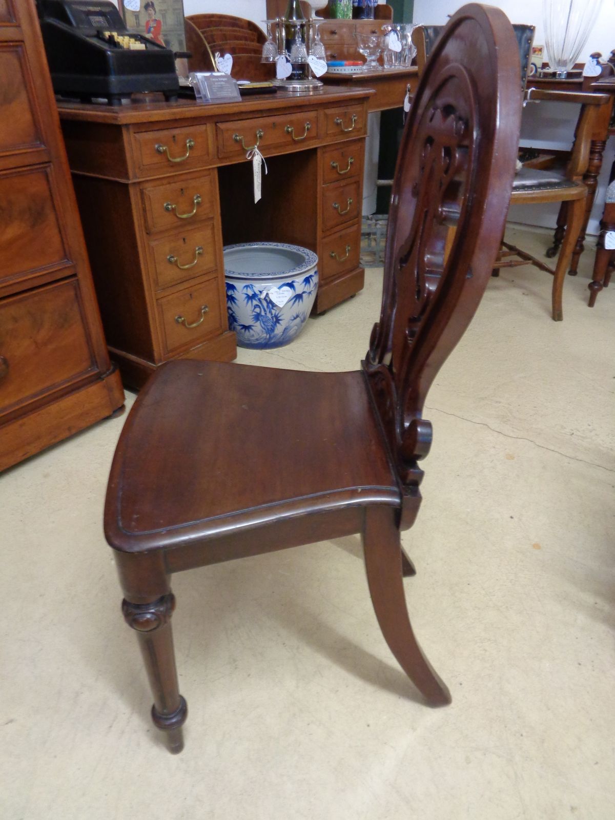 Heavy Mahogany Hall Chair, Mid 20th Century photo vinterior