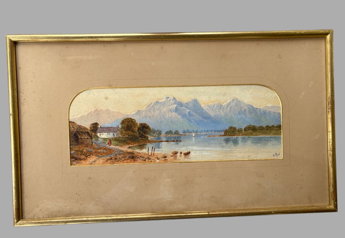 Pair Of Victorian Lake & Mountain Watercolours, Dated 1875 photo furniture