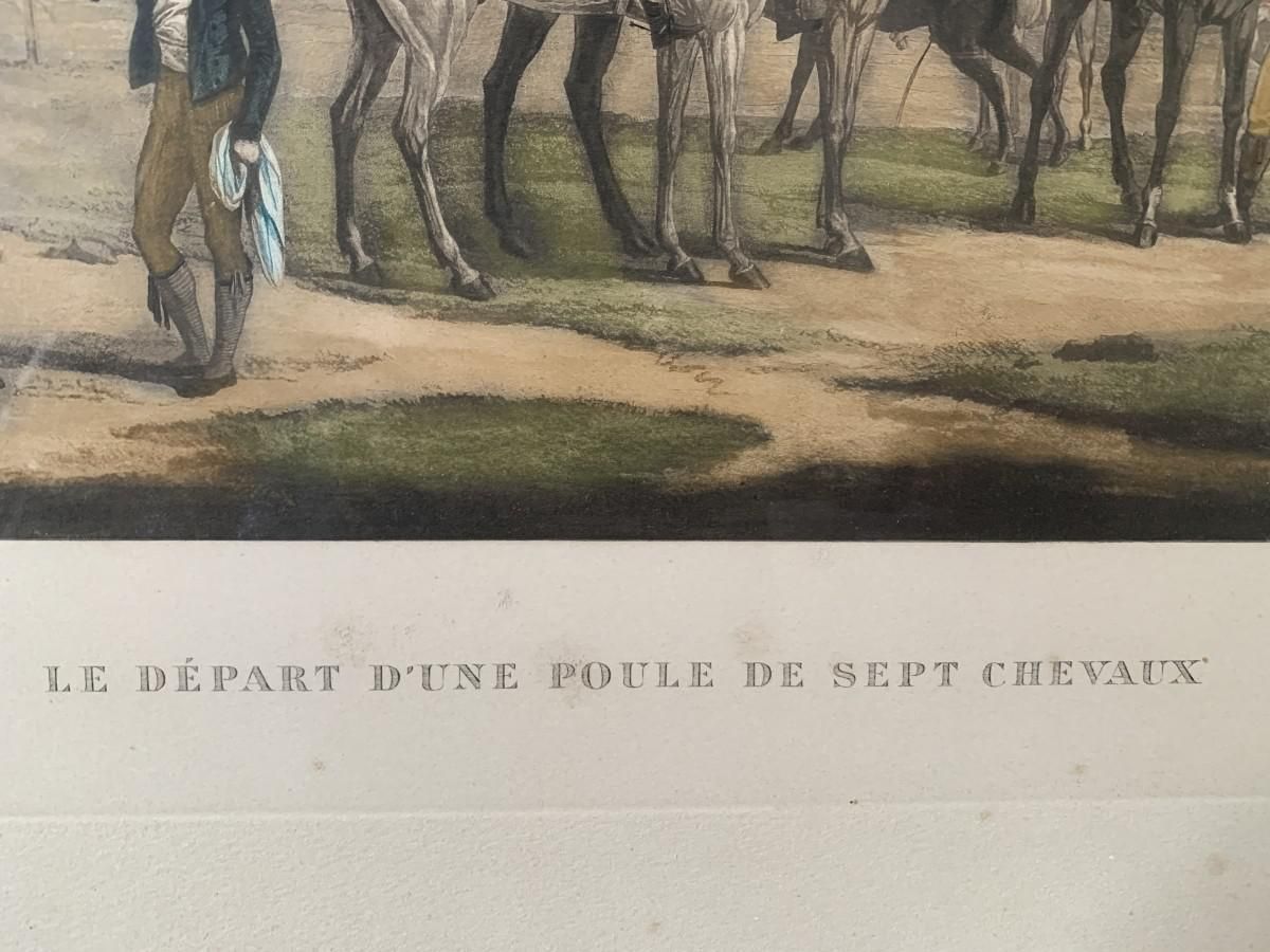 photo for sale Carle Vernet, Departure Of Seven Horses, Engraving, Late 1800s