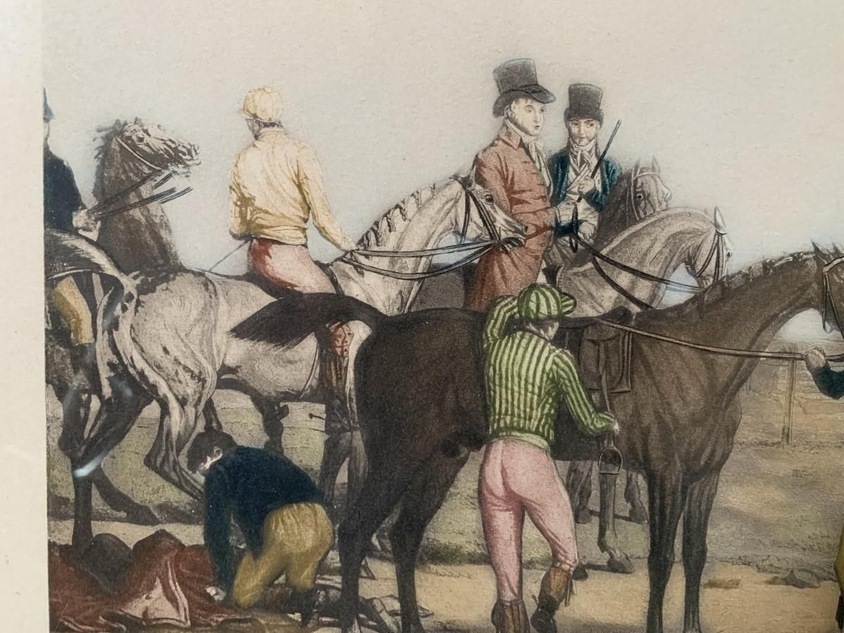 photo vinterior Carle Vernet, Departure Of Seven Horses, Engraving, Late 1800s