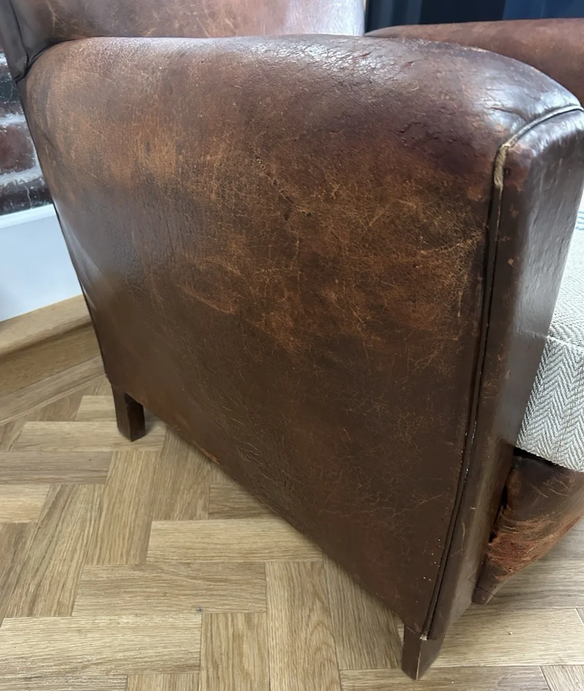 Furniture Antique 1930’s French  Leather Club Chair photo