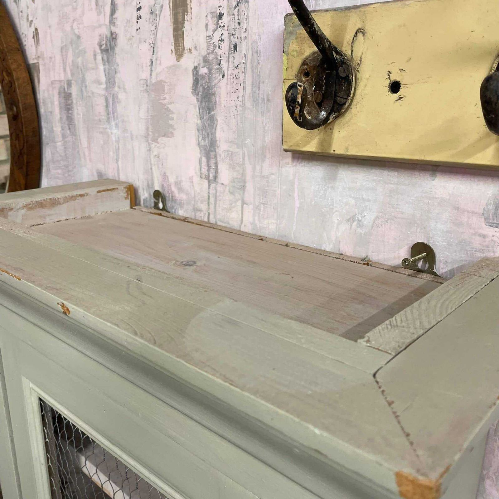 photo for sale Painted Shabby Chic Kitchen Wall Cupboard 2 Shelves Chicken Wire Door