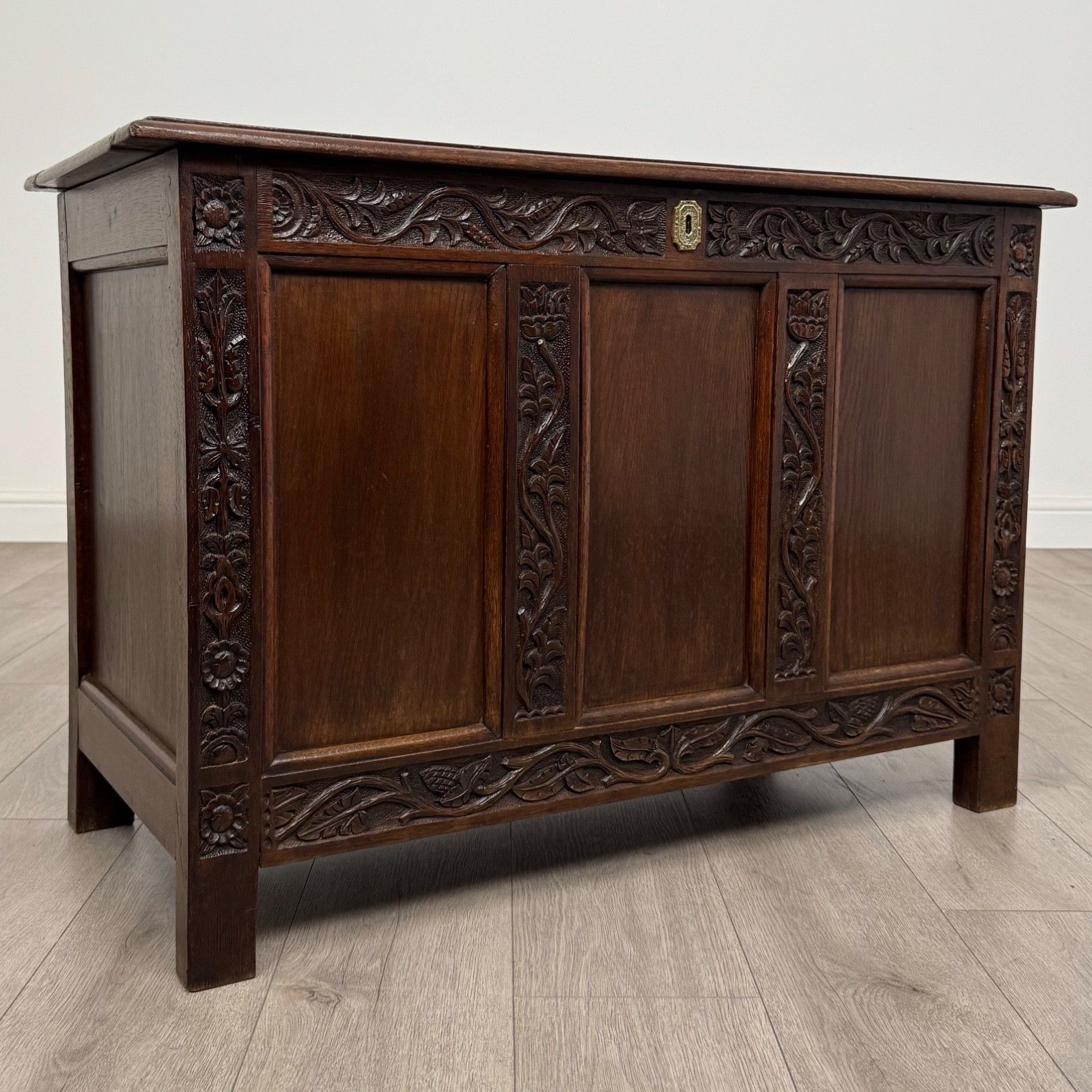 Antique 19th Century Good Quality Carved Oak Coffer photo vintage