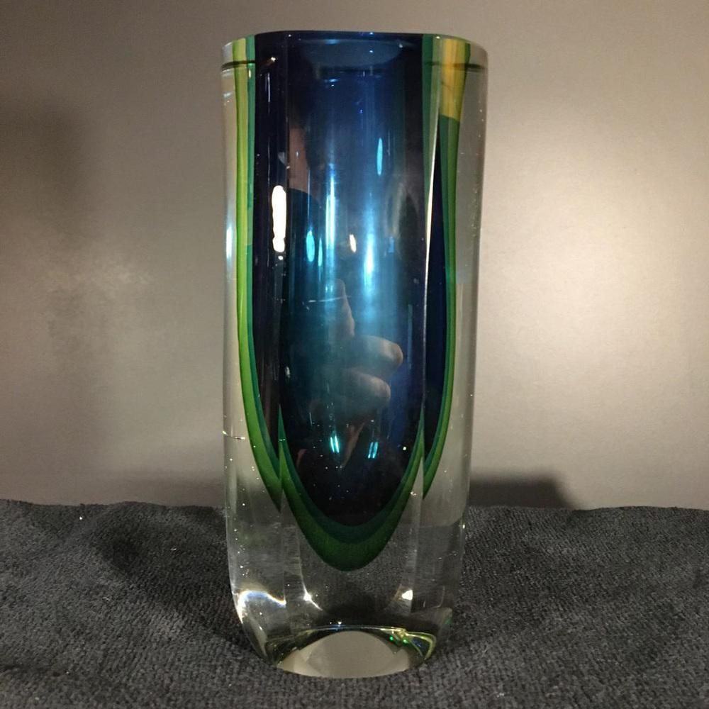 Blue And Green Sommerso Murano Glass Vase By Flavio Poli For Murano 1960s photo Home Decor
