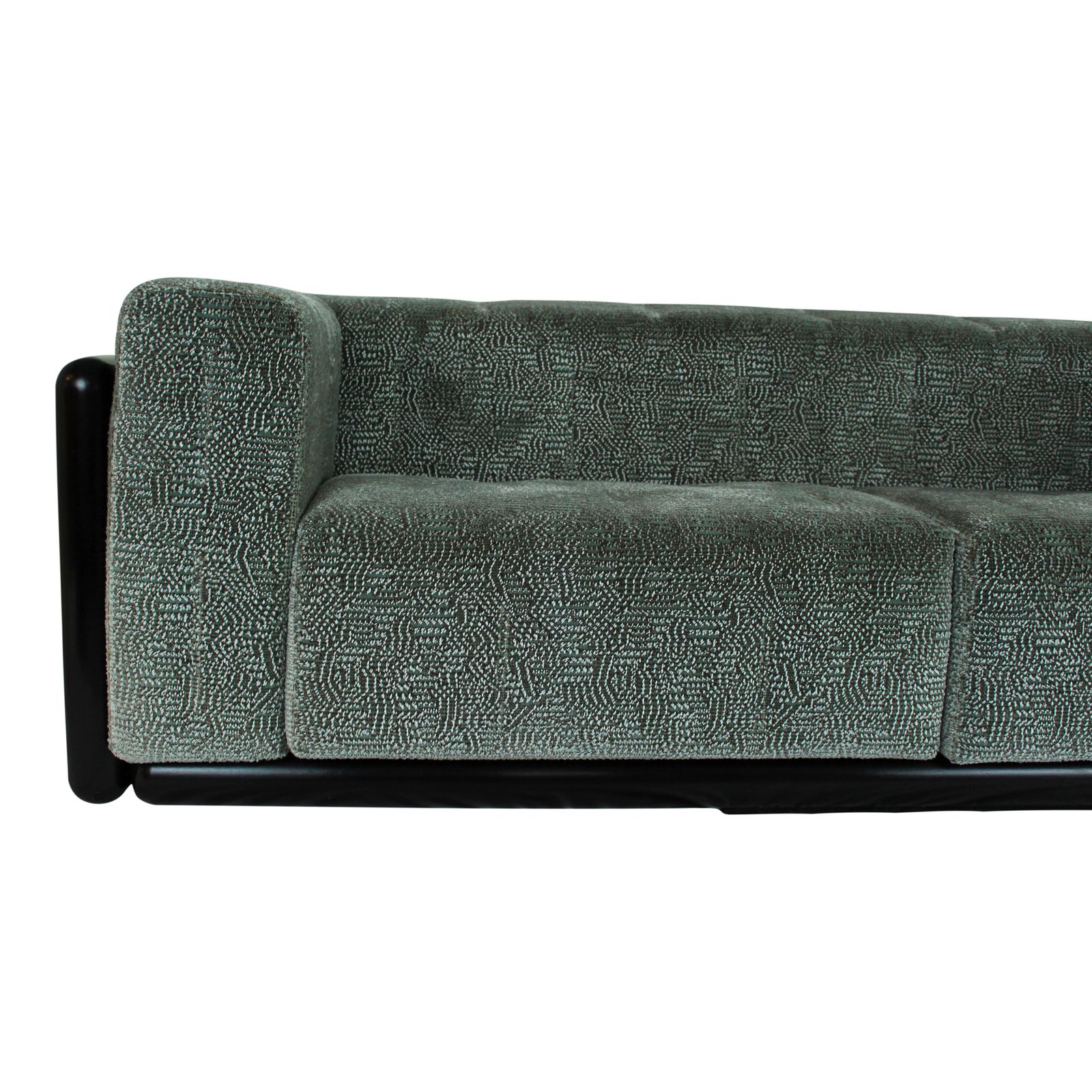 photo vintage Carlo Scarpa Cornaro Sofa In Iroko Wood And Jacquard Velvet For Studio Simon, 1974