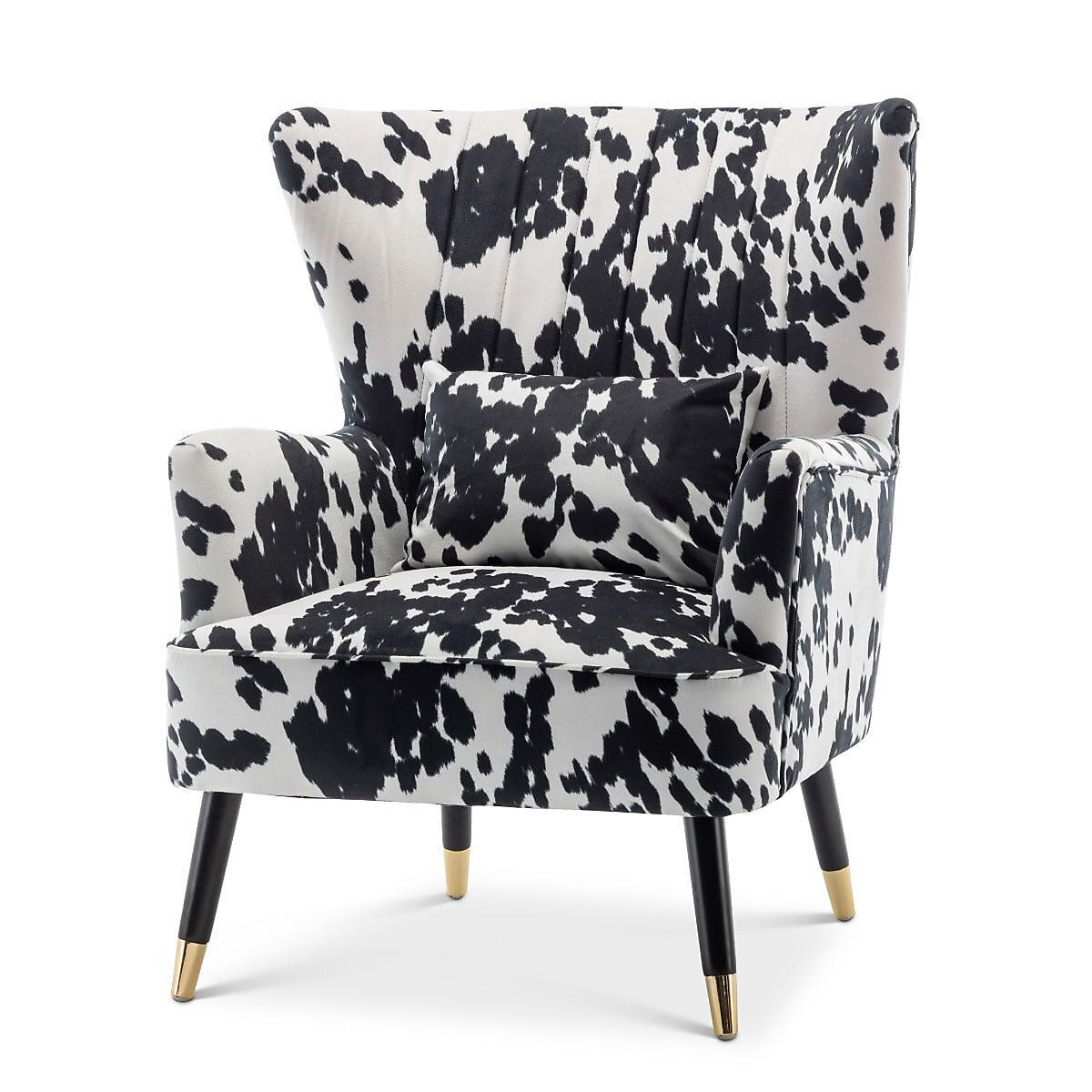 Fabric Cow Print Victoria Accent Wingback Chair   Brand New In Box