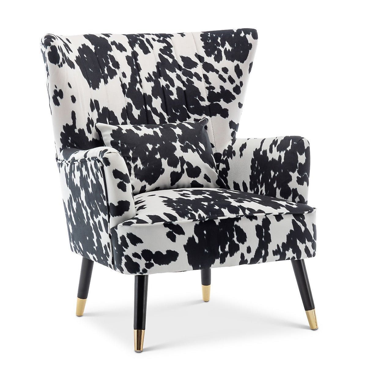 Fabric Cow Print Victoria Accent Wingback Chair   Brand New In Box photo 175.0