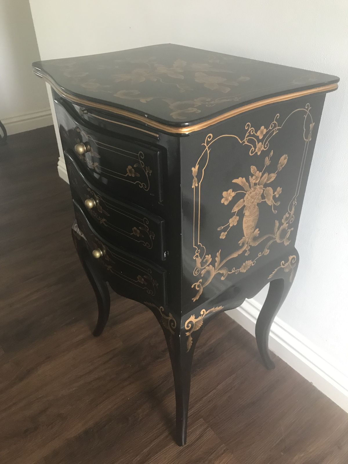 Black Lacquered Nightstand In A Rococo / Baroque Style . photo for sale