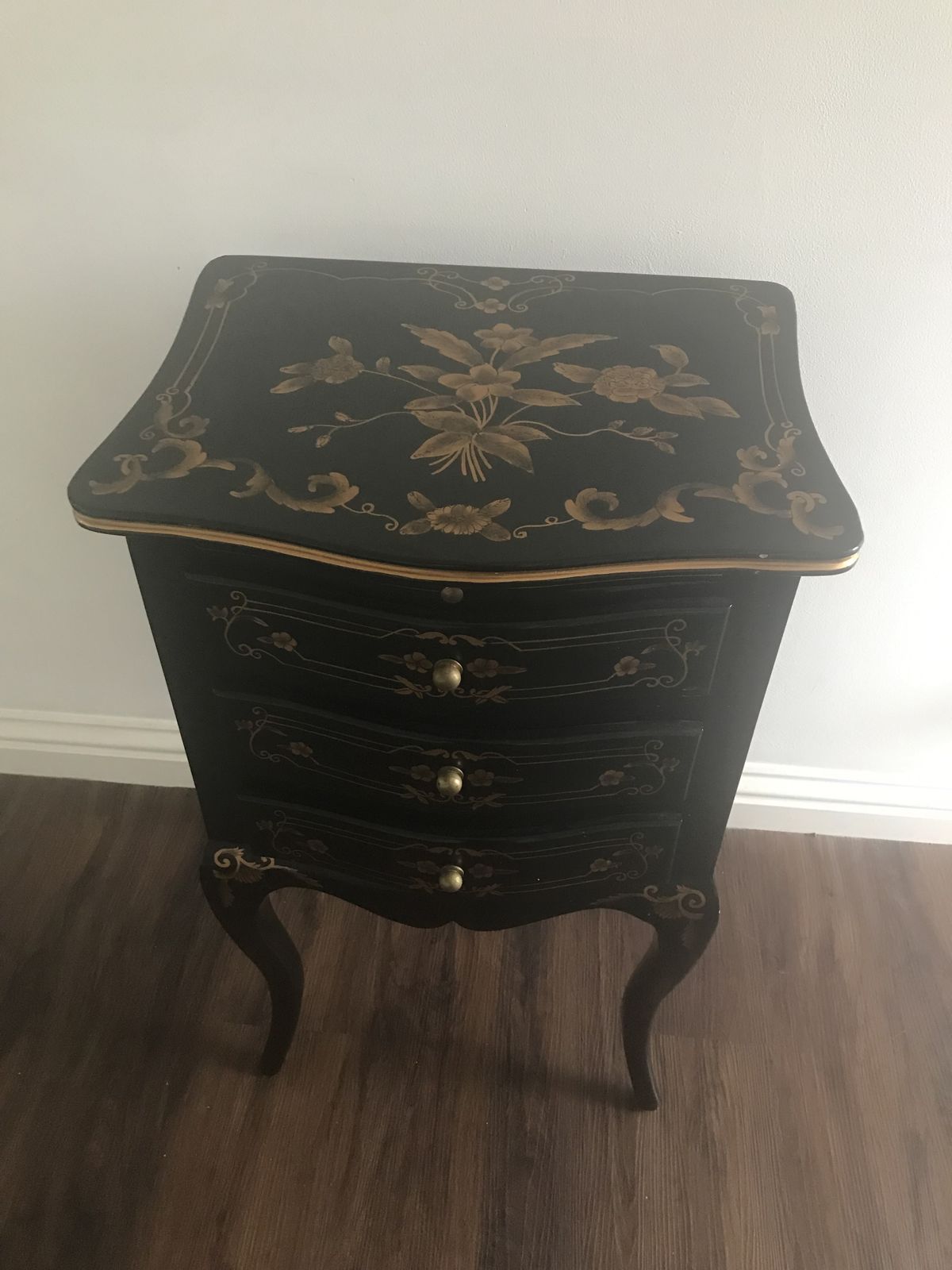 Black Lacquered Nightstand In A Rococo / Baroque Style . photo Furniture