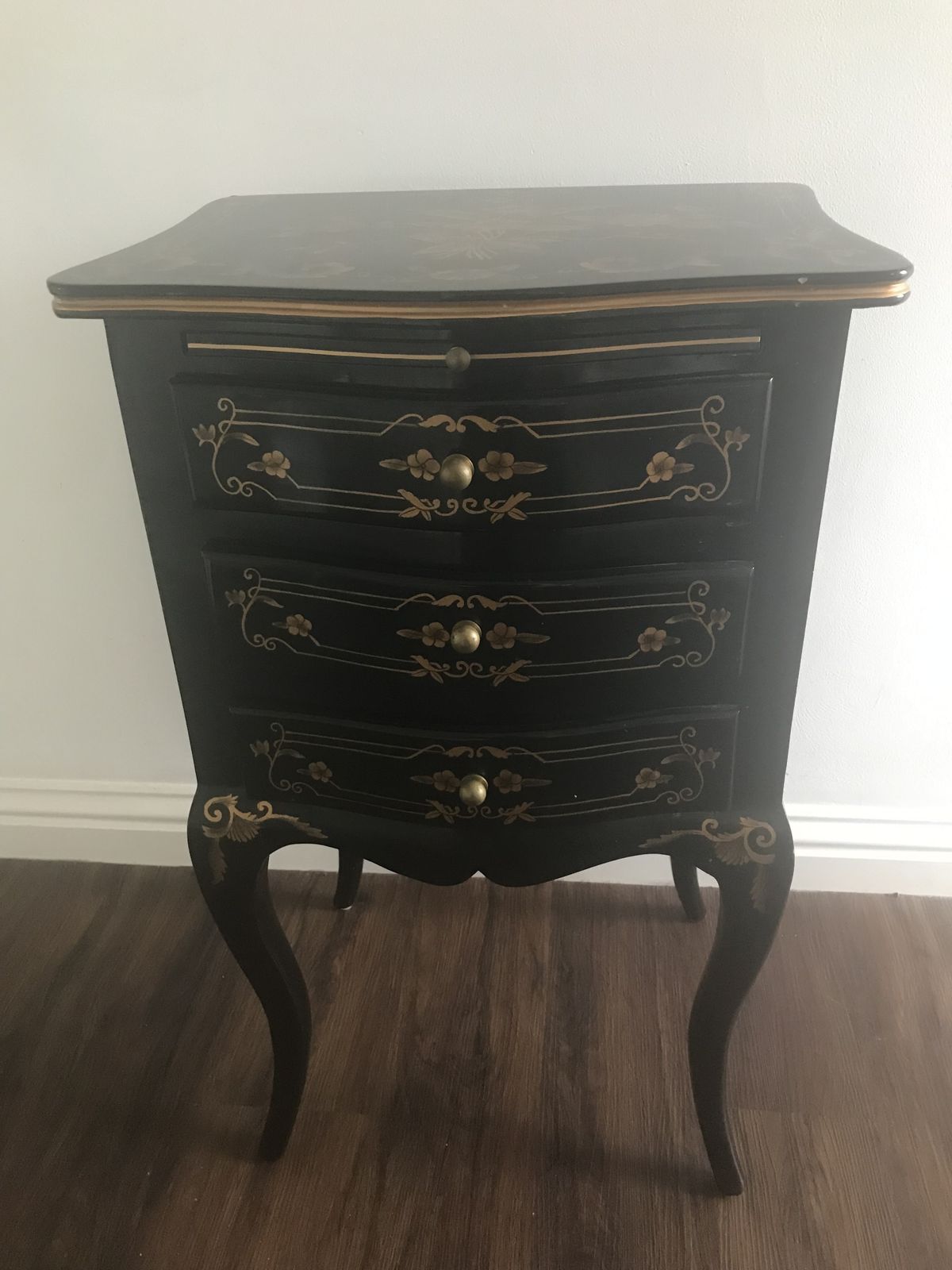 Black Lacquered Nightstand In A Rococo / Baroque Style .