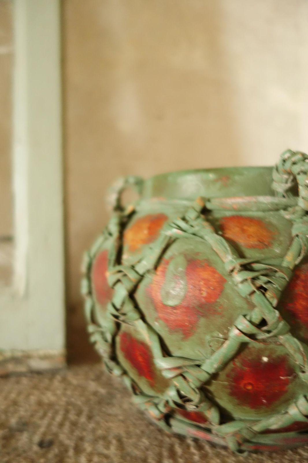 Unusual Folk Art Vase – Ceramic Vessel With Woven Relief Design photo Home Decor