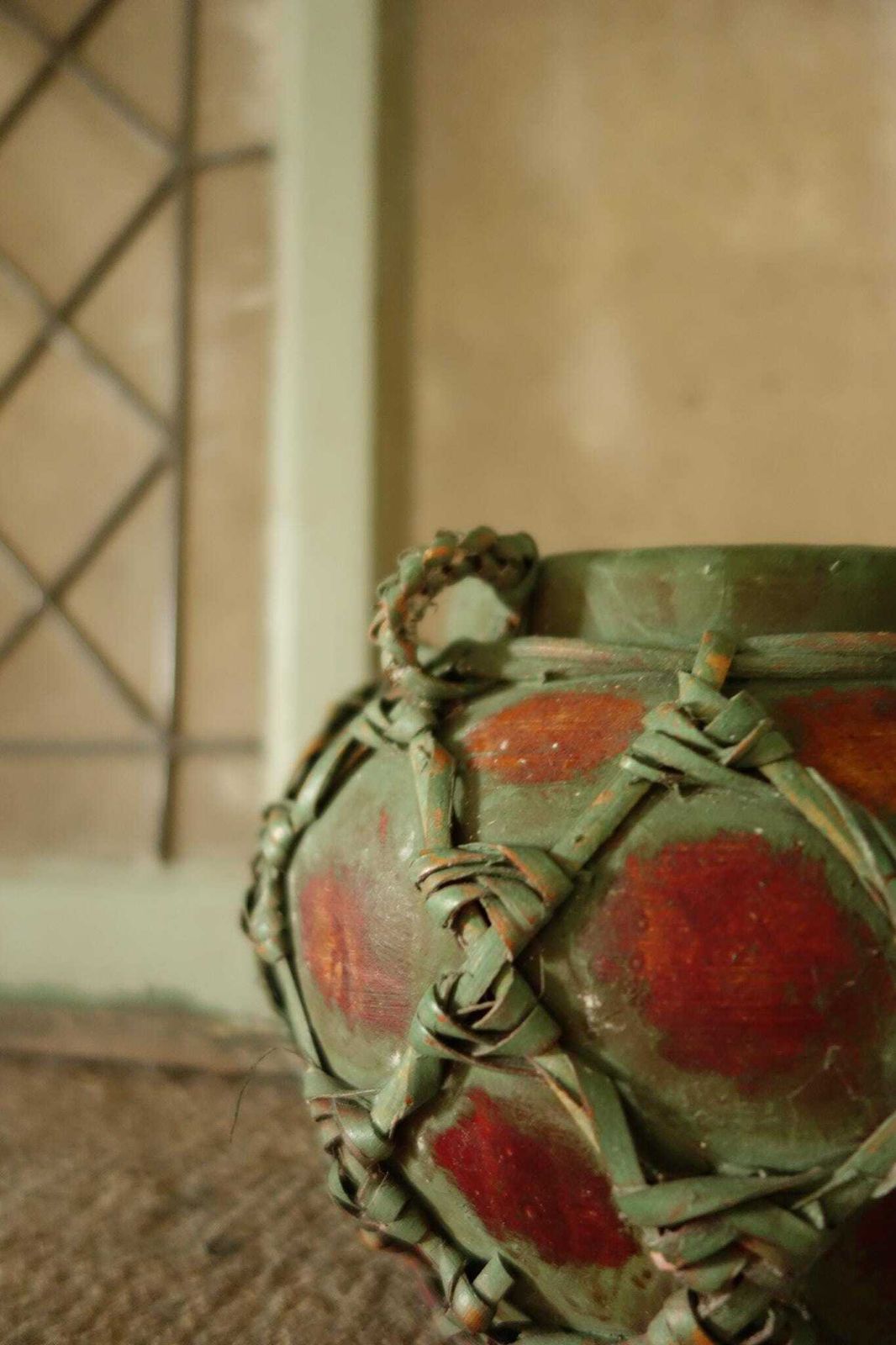 Unusual Folk Art Vase – Ceramic Vessel With Woven Relief Design photo buy