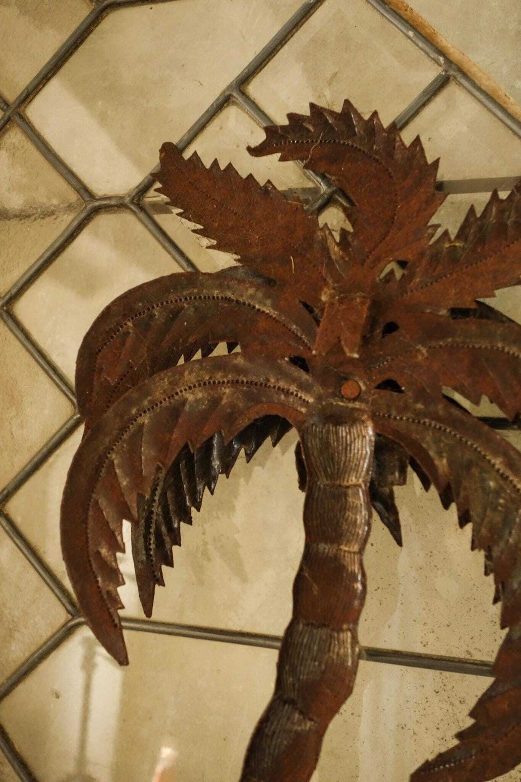 Vintage Repoussé Metal Palm Tree – Unique Ex Voto Wall Art Decoration photo 106.0