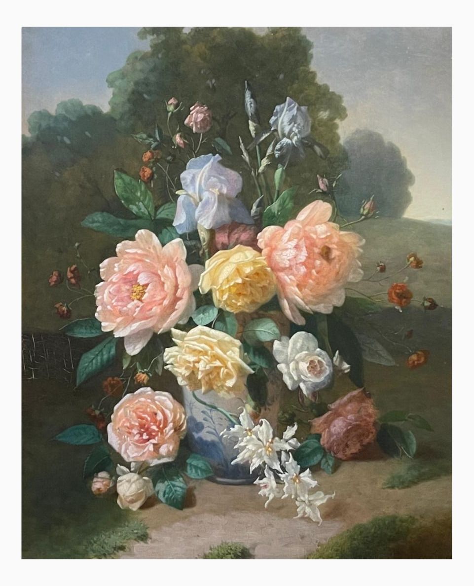 Henri Robbe, Bunch Of Flowers Still Life, Oil On Panel, 1840s