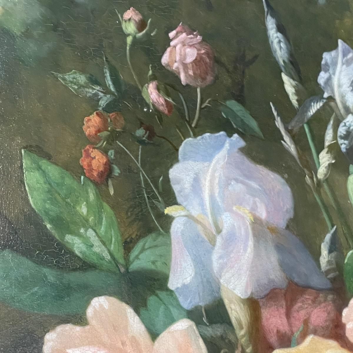 Henri Robbe, Bunch Of Flowers Still Life, Oil On Panel, 1840s photo furniture