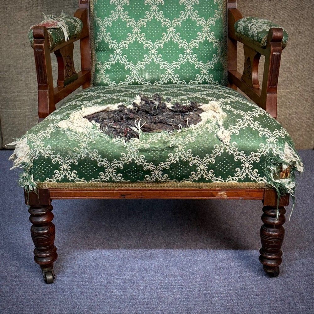 Attractive Antique Victorian Carved Mahogany Armchair For Reupholstery photo vinterior