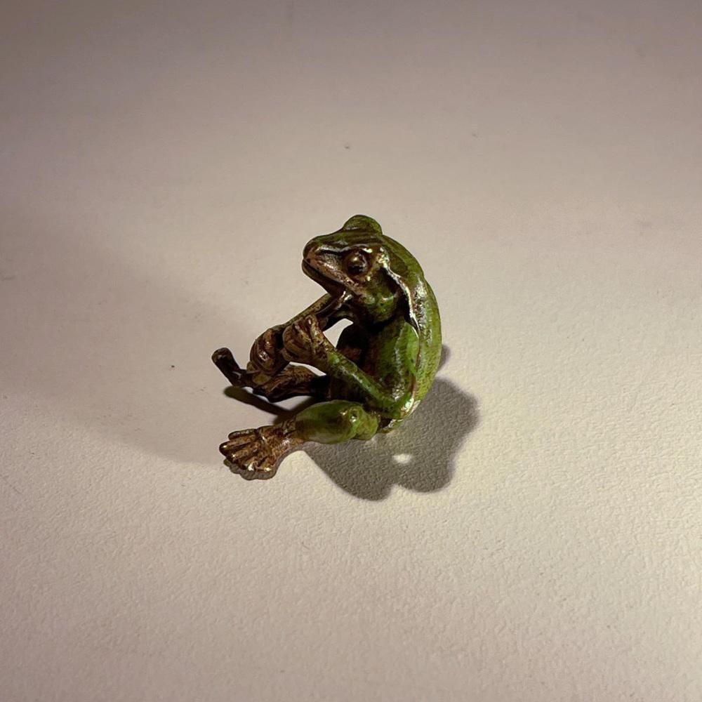 Vienna Bronze Musician Frog Patinated Bronze Sculpture, 1900 photo Art