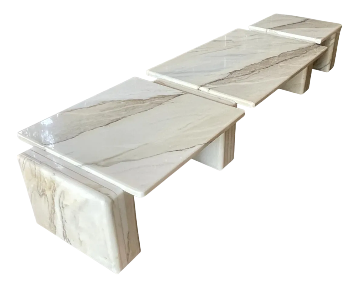 Italian Carrara Marble Modular Coffee Tables By Mario Bellini, 1970s, Set Of 7
