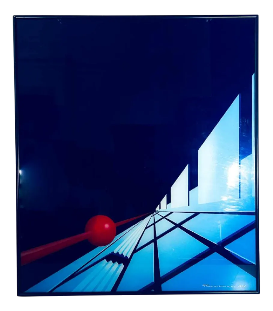 Patrice Placeman, Red Ball, Eglomised Oil Under Acrylic Glass, 1996