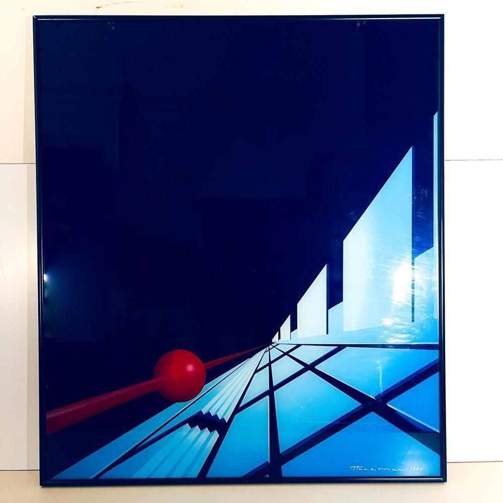 Patrice Placeman, Red Ball, Eglomised Oil Under Acrylic Glass, 1996 photo vintage