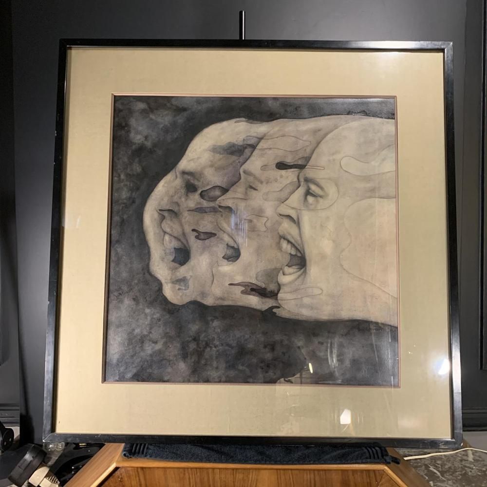 Gerard Daran, Mannengezichten, 3 Mannen, Mixed Media, Jaren 1970 photo furniture