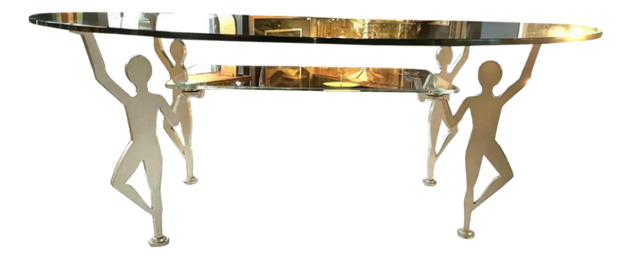 Antropomorfe Salontafel In Gelakt Metaal En Glas, Jaren 1980