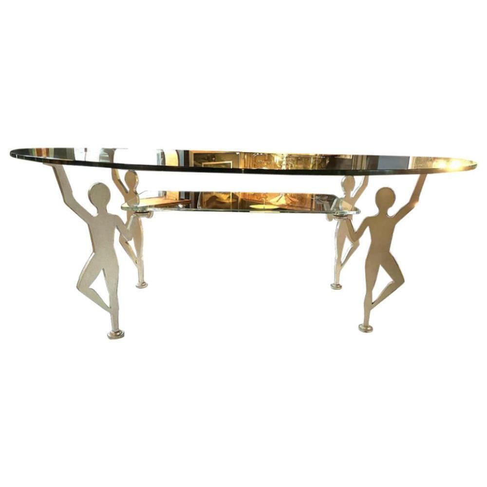 Anthropomorphic Coffee Table In Lacquered Metal And Glass, 1980s photo vinterior