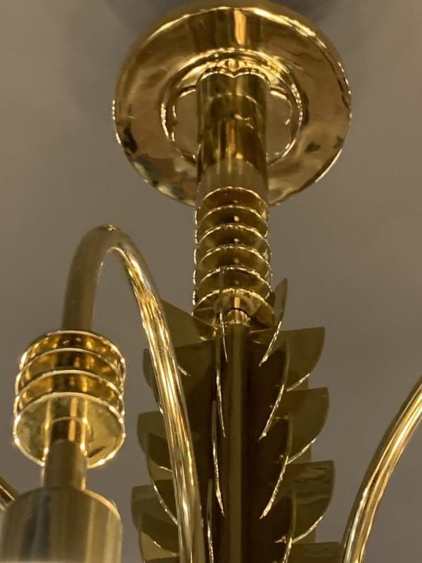 Art Deco Brass Glass Chandelier By Gio Ponti For Emilio Lancia / Fontana Arte, 1930s photo Lighting