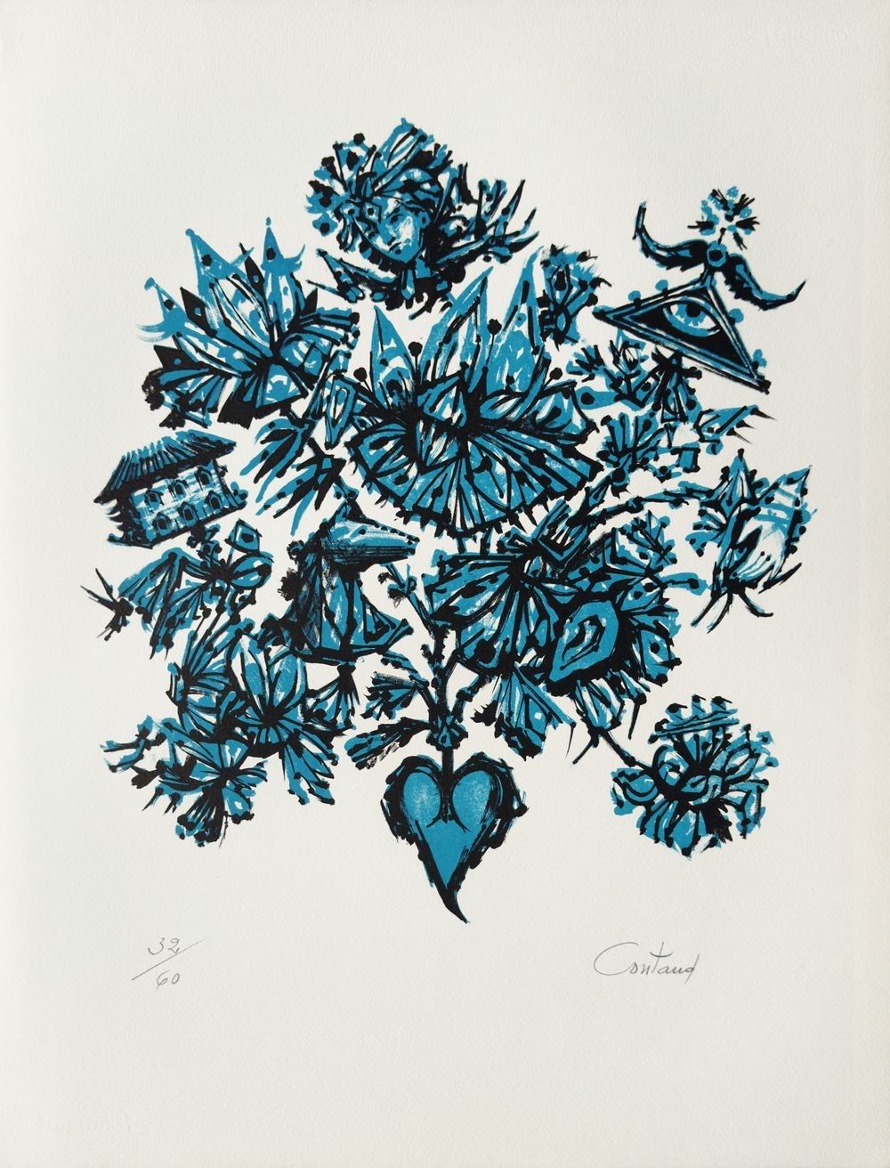 Lucien Coutaud Original Lithograph Signed Numbered 1967 Surrealist Flower