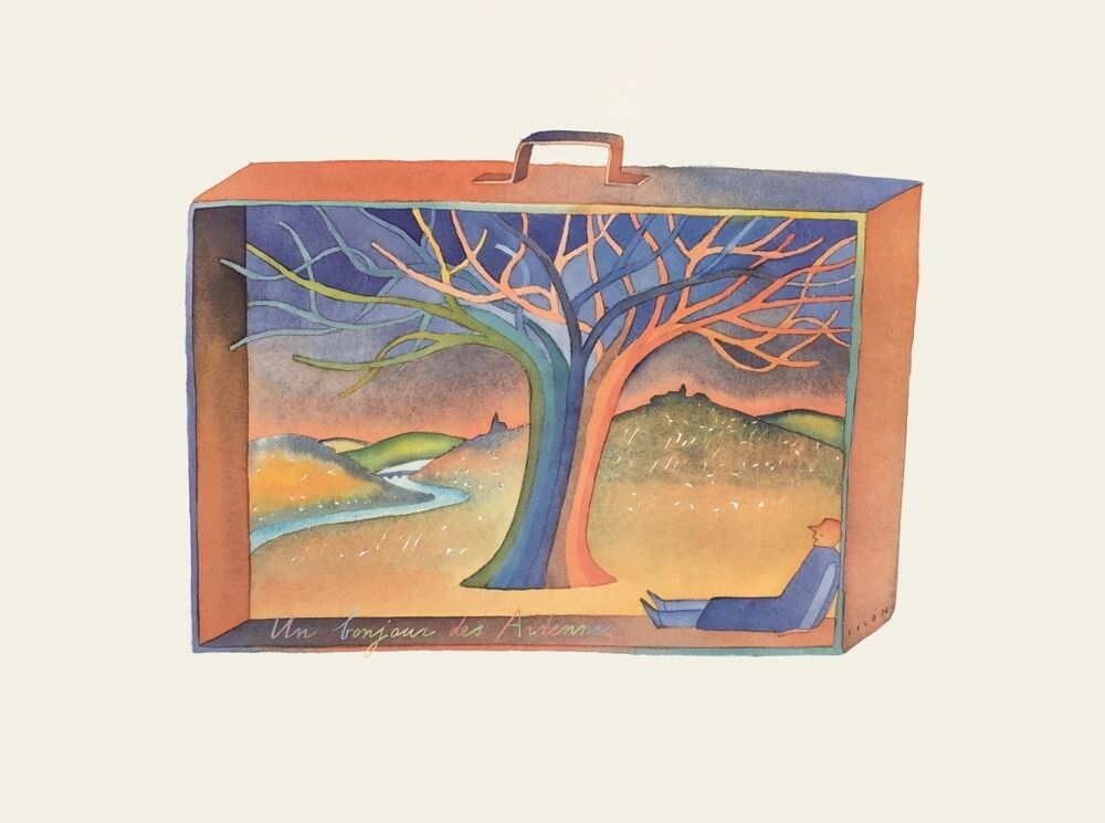 Jean Michel Folon Vintage Bonjour Des Ardennes Poster 56x75 Cm