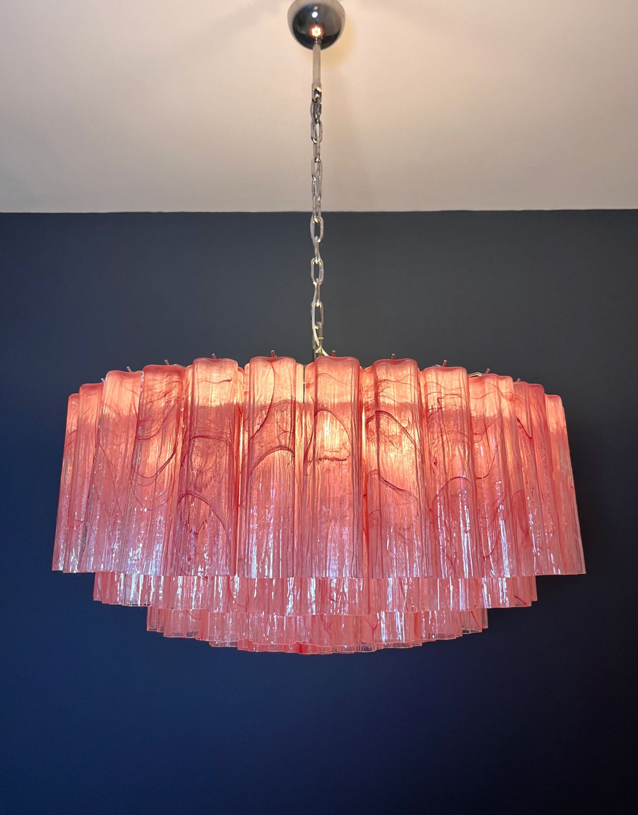 Large Murano Glass Chandelier  101 Pink Alabaster Glass Tube photo Lighting