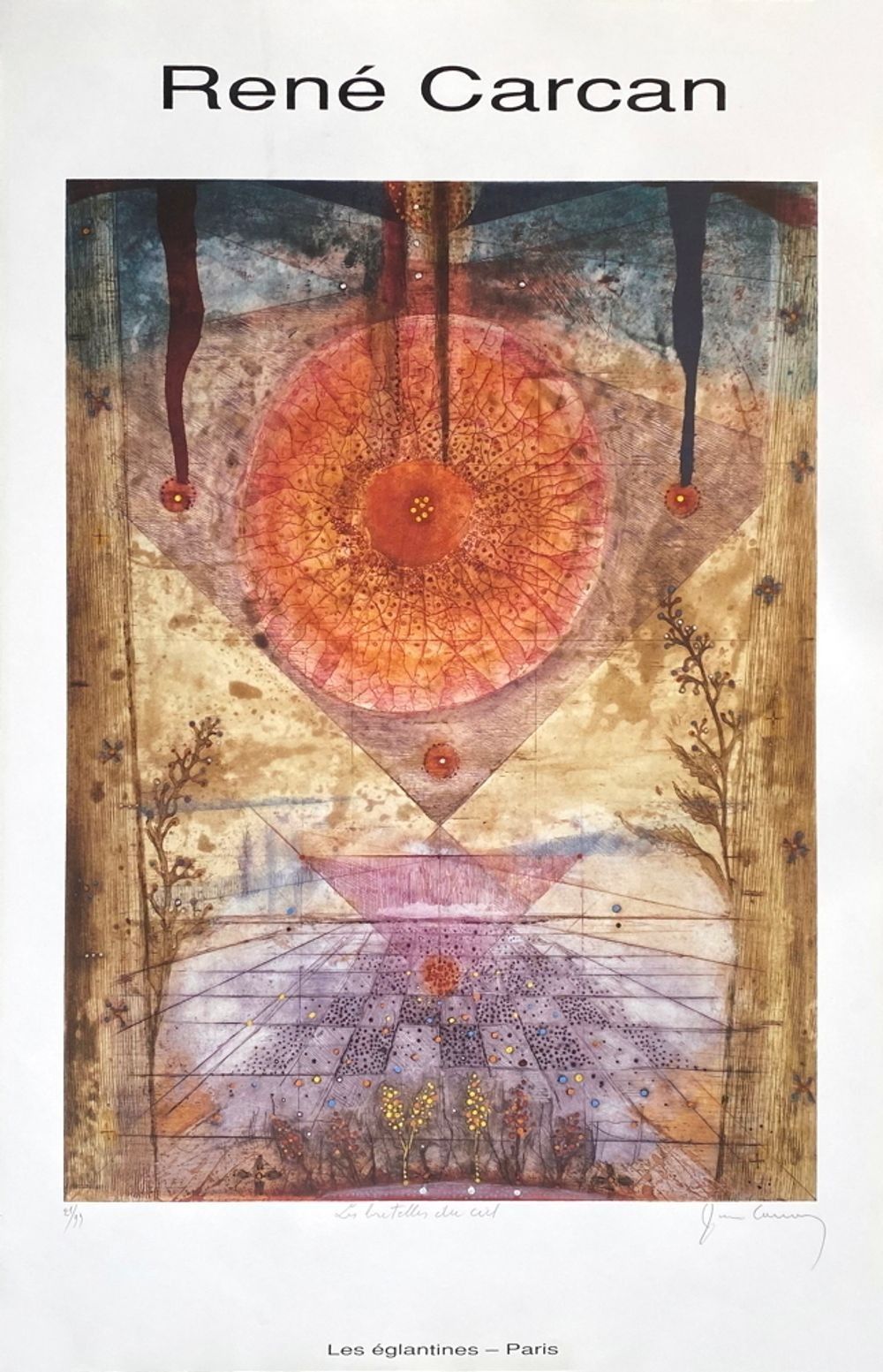 René Carcan Poster Poster Signed Numbered Les Bretelles Du Ciel 1985 81x52 Cm
