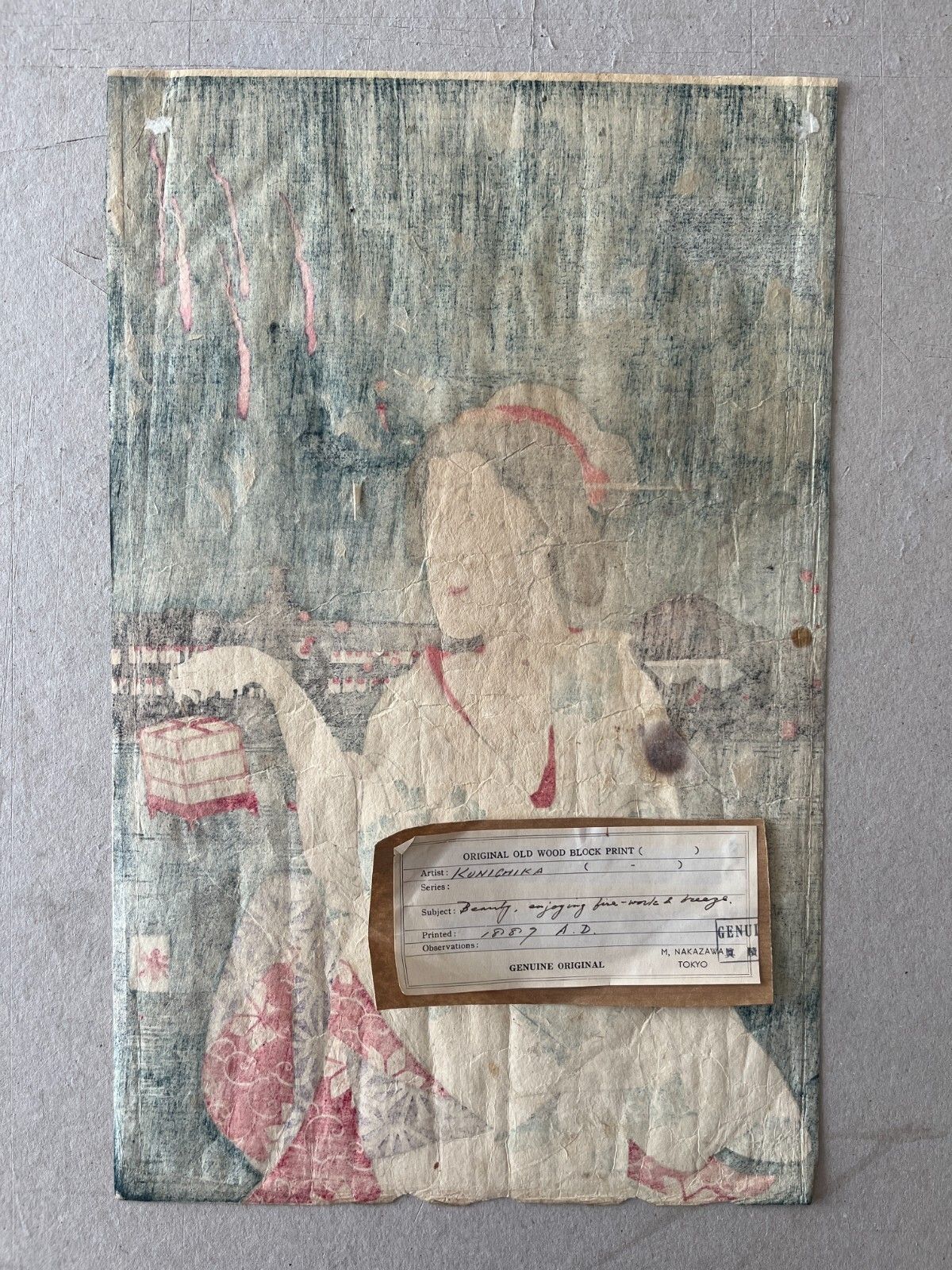 Kunichika Toyohara Japanese Woodcut Print 1889 Beauty Fireworks And Breeze photo furniture