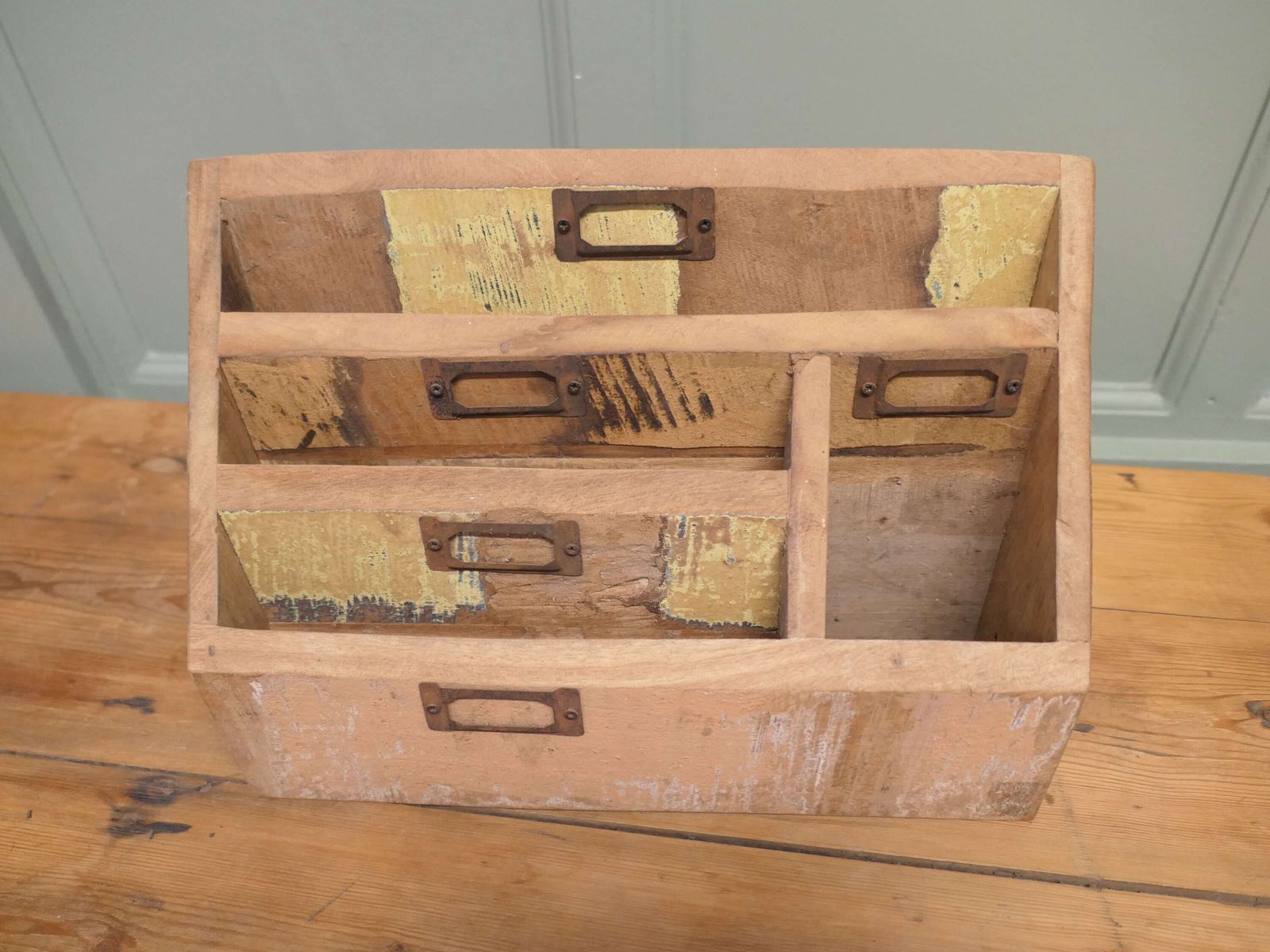 Distressed Industrial Look Desk Top Stationary Box Letter Rack photo for sale