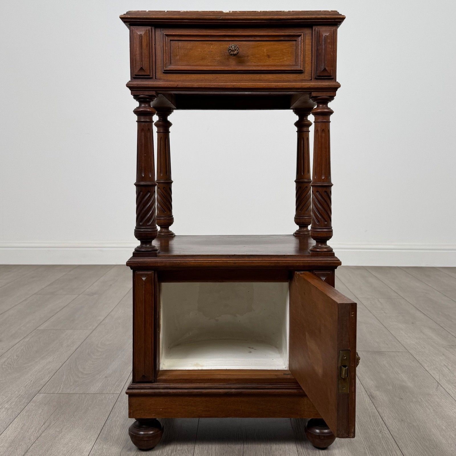 Antique 19th Century French Marble Top Cabinet In Walnut photo furniture