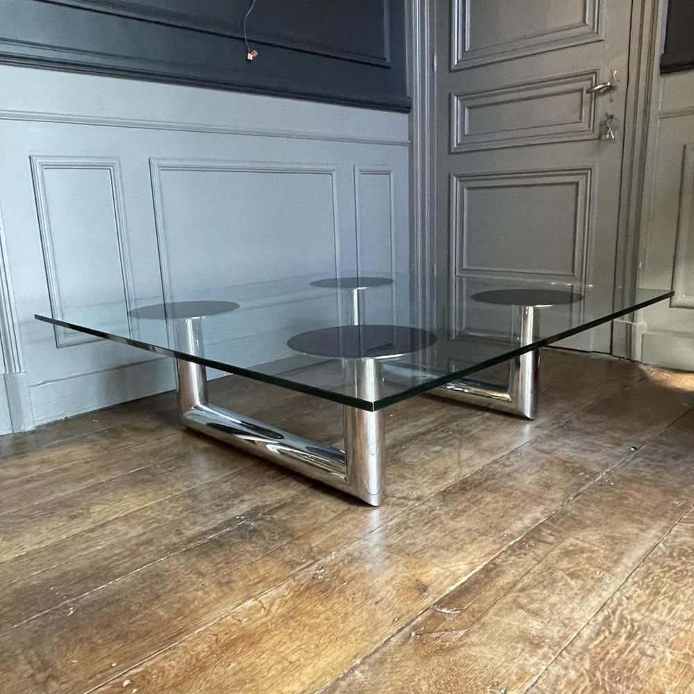 Grote Italiaanse Vierkante Salontafel In Verchroomd Stalen Buisframe, Jaren 1970 photo furniture