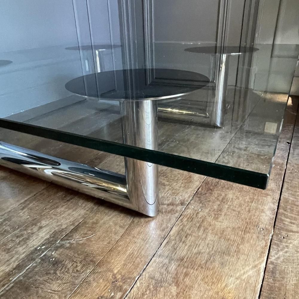 Grote Italiaanse Vierkante Salontafel In Verchroomd Stalen Buisframe, Jaren 1970 photo vinterior
