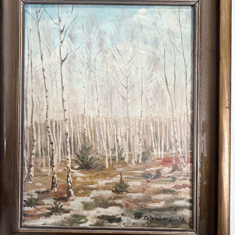 Birch Forest Awakening 1936. Vintage Swedish Oil Painting. photo furniture