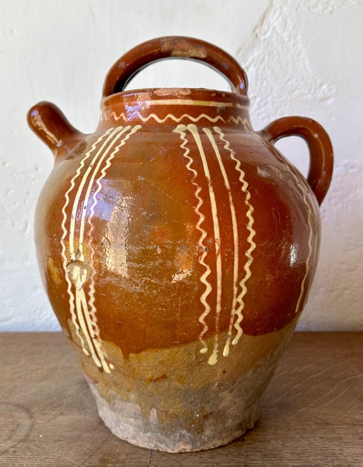 Large Antique French Terracotta Gargoulette Jug Pitcher Saône Slipware 19thc photo Home Decor