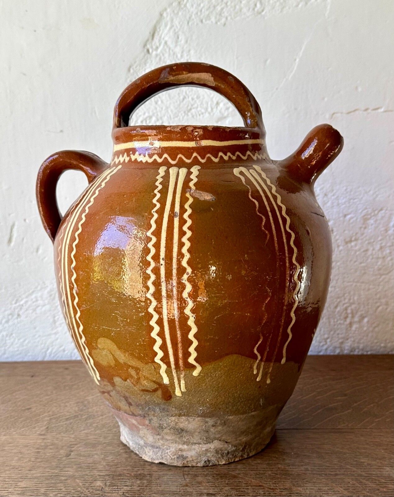 Large Antique French Terracotta Gargoulette Jug Pitcher Saône Slipware 19thc photo vinterior