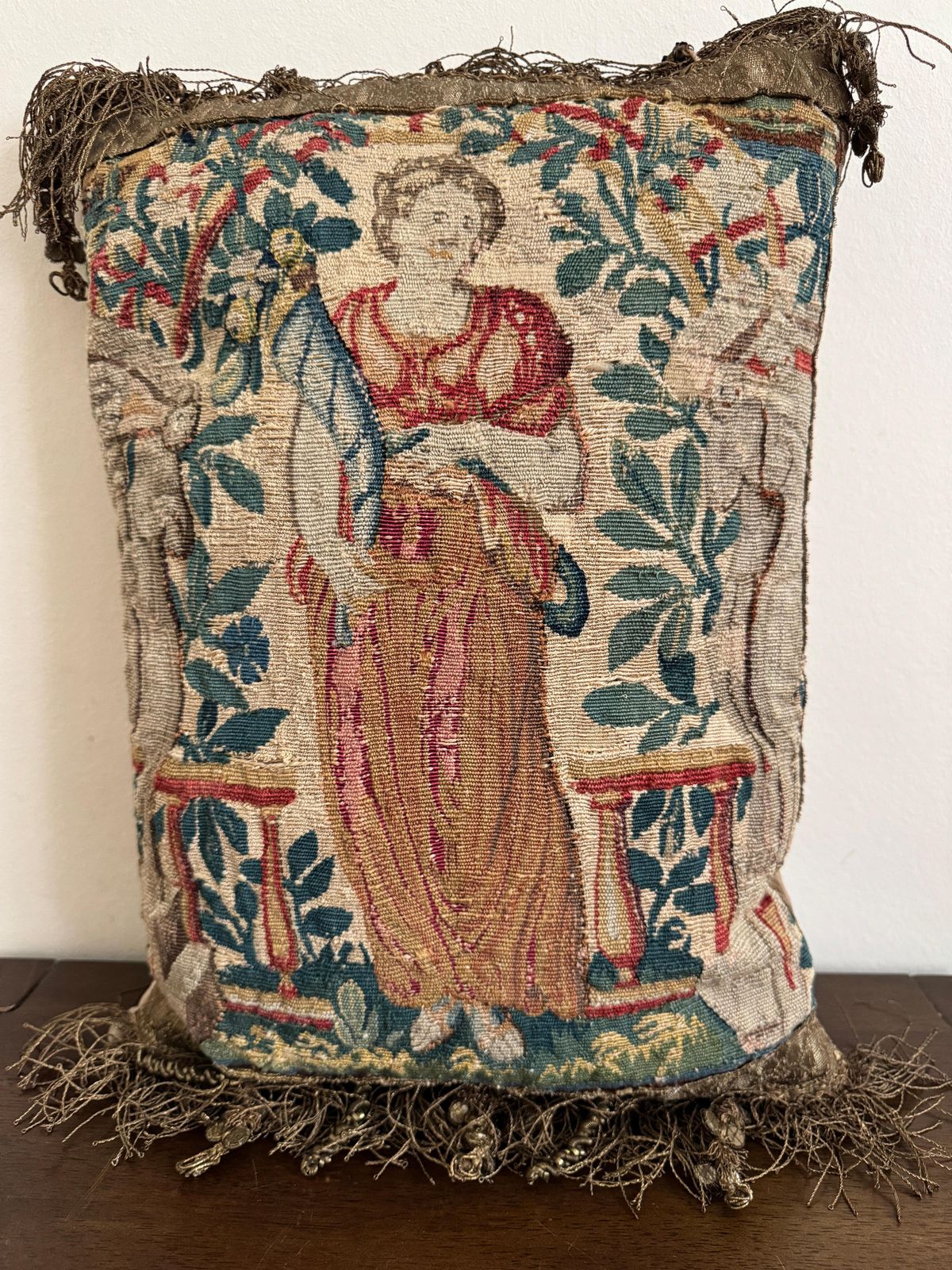 17th Century Pair Of Flemish Tapestry Fragment Pillows photo buy